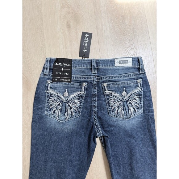 Miss Me Denim - NWT Fleur by Miss Me Angel Wing Jeans Sz 12 31x28 Bling Rhinestone Western Y2K